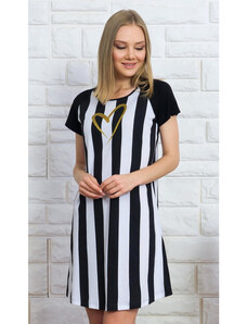 Vienetta Dámská noční košile s krátkým rukávem Pruhy, barva černá, 100% bavlna