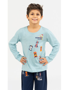 Vienetta Kids Dětské pyžamo dlouhé Formule, barva světle modrá, 100% bavlna