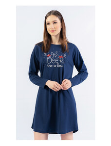 Vienetta Dámská noční košile s dlouhým rukávem Oh deer, barva tmavě modrá, 100% bavlna