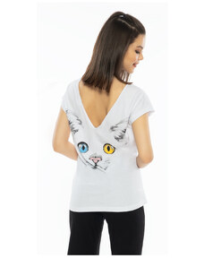 Vienetta Dámské pyžamo kapri Velká kočka, barva bílá, 100% bavlna