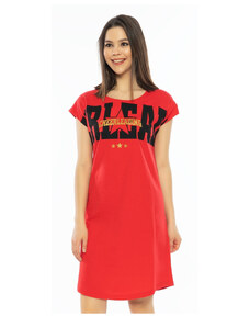 Vienetta Dámská noční košile s krátkým rukávem Cheerleading, barva červená, 70% bavlna 30% polyester