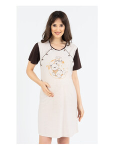 Vienetta Dámská noční košile mateřská Méďa Smile, barva hnědá, 70% bavlna 30% polyester