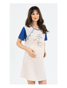 Vienetta Dámská noční košile mateřská Méďa Smile, barva modrá, 70% bavlna 30% polyester