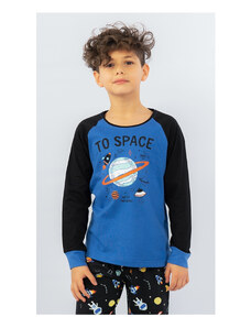 Vienetta Kids Dětské pyžamo dlouhé Vesmír, barva modrá, 100% bavlna