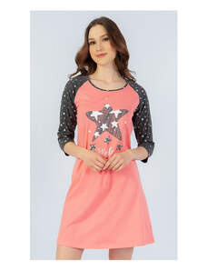 Vienetta Dámská noční košile s tříčtvrtečním rukávem Hvězda, barva lososová, 100% bavlna