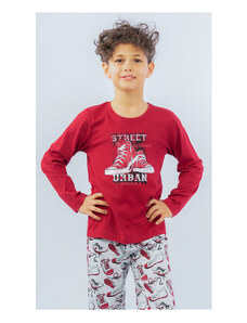 Vienetta Kids Dětské pyžamo dlouhé Tenisky, barva vínová, 70% bavlna 30% polyester