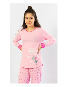 Vienetta Kids Dětské pyžamo dlouhé Malá myška, barva světle růžová, 100% bavlna
