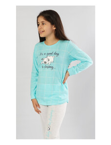 Vienetta Kids Dětské pyžamo dlouhé Sleeping day, barva azurová, 70% bavlna 30% polyester