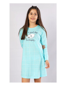 Vienetta Secret Dětská noční košile s dlouhým rukávem Ospalec, barva azurová, 100% bavlna