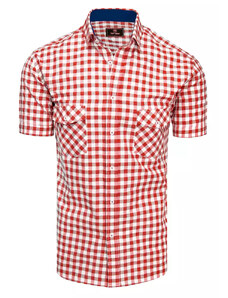 Dstreet Pánská kostkovaná košile s krátkým rukávem Nalnt bílo-červená KX0954