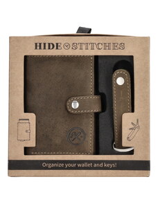 Dárková sada pro muže kožená peněženka a klíčenka Hide & Stitches Idaho - olivová