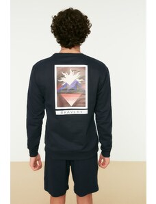 Trendyol Navy Blue Men's Regular/Normal Cut Mystic Printed Fleece Inside Sweatshirt