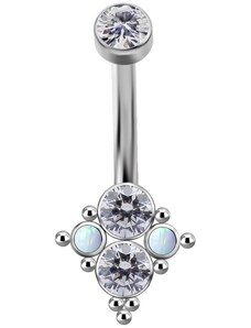 Devilheart Titanový piercing do pupíku s vnitřním závitem s opálovými kameny a čirými Swarovski  zirkony č.1