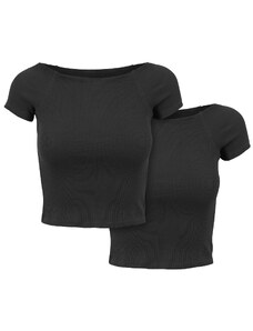 UC Ladies Dámské tričko Off Shoulder Rib 2-Pack černá+černá