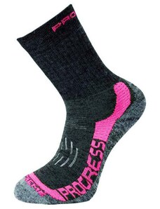 PROGRESS X-TREME zimní turistické ponožky s Merinem tm.šedá/růžová