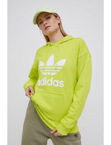 Bavlněná mikina adidas Originals Adicolor dámská, zelená barva, s potiskem, HE6950-SHOSLI