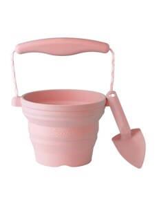 Scrunch Dětský silikonový skládací kbelíček na písek s lopatkou Dusty Rose