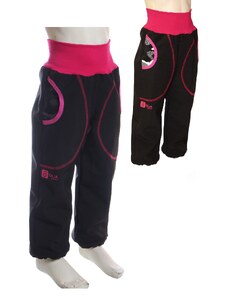BajaDesign Zimní softshellové kalhoty pro holčičky, černá + REFLEXNÍ maskáč, růžová