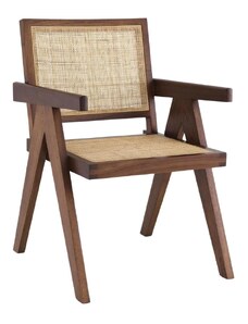 Hnědá dřevěná jídelní židle Eichholtz Aristide s ratanovým výpletem