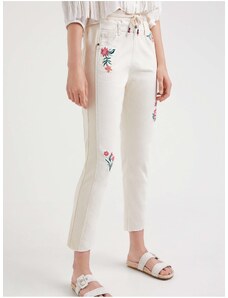 Krémové dámské květinové kalhoty Desigual Lita - Dámské