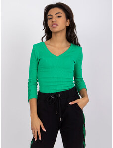RUE PARIS Zelené žebrované tričko Alissia s krajkou na rukávech --green Zelená