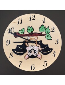 AMADEA Dřevěné hodiny kulaté s netopýrem, masivní dřevo, průměr 25 cm