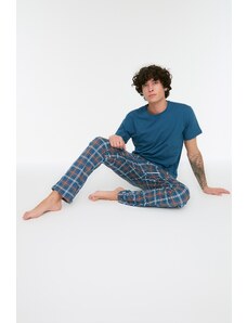 Trendyol Navy Blue Plaid Knitted Pajamas Set