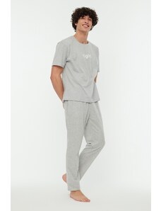 Trendyol šedá pánská pletená pyžama s potiskem