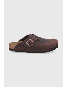Kožené pantofle Birkenstock Boston SFB dámské, hnědá barva, 860133