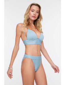 Trendyol Blue Textured High Leg Regular Bikini Bottom