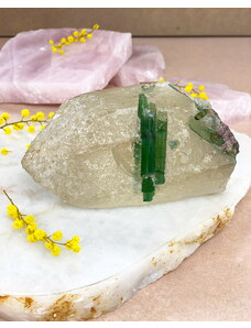 Gaia Crystal Luxusní krystal citrínu a turmalínu surová srostlice Brazílie 744g