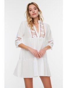 Trendyol Beige Mini Woven Lace Detailed 100% Cotton Beach Dress