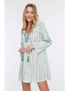 Trendyol zelené pruhované střapce Detailní bavlněné plážové šaty