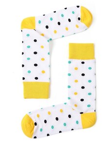 Love+Fun Ponožky veselé bílo-žluté s barevnými puntíky Dotty