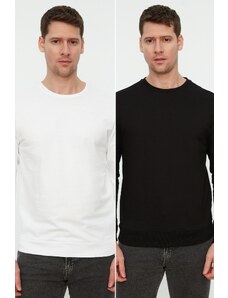 Trendyol Black and White Men's 2-Pack Regular Fit Basic Crew Neck Sweatshirt