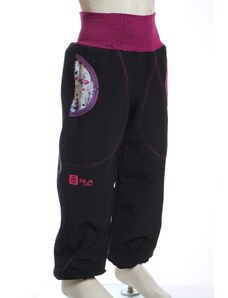 BajaDesign Jarní softshellové kalhoty pro holčičky, černá + motýlci na šedé