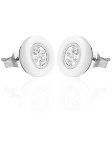 BM Jewellery Náušnice keramické kruh se zirkony bílé S11265050