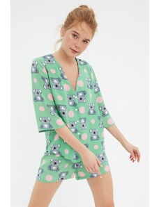 Trendyol Multi Color Koala Patterned Shirt-Shorts Woven Pajamas Set