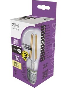 Emos LED žárovka Classic A60, 8.5W/75W E27, WW teplá bílá, 1060 lm, Filament, E, stmívatelná (pro stmívače)