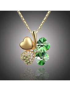 Sisi Jewelry Náhrdelník Swarovski Elements Čtyřlístek pro štěstí - zlato zelený