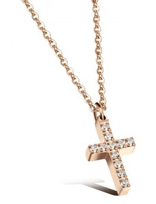 Victoria Filippi Stainless Steel Ocelový náhrdelník se zirkony Samuel Gold - chirurgická ocel, kříž