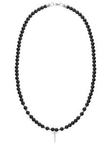 Manoki Pánský náhrdelník Noé - růženec, chirurgická ocel, kříž, lávové kameny