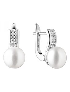 Gaura Pearls Stříbrné náušnice s řiční perlou a zirkony Lucy, stříbro 925/1000