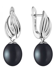 Gaura Pearls Stříbrné náušnice s černou řiční perlou Lydia, stříbro 925/1000