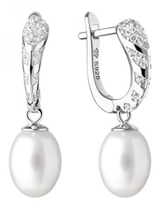 Gaura Pearls Stříbrné náušnice s perlou a zirkony Lucy, stříbro 925/1000