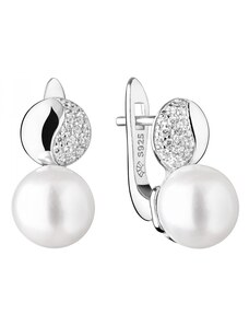 Gaura Pearls Stříbrné náušnice s řiční perlou a zirkony Becky, stříbro 925/1000