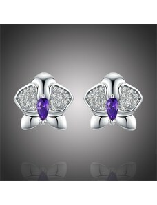 GRACE Silver Jewellery Stříbrné náušnice se zirkony Malena, stříbro 925/1000, orchidej