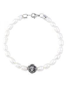 Manoki Pánský perlový náramek Jaime - přírodní perla, ocelový lev