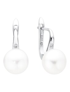 Gaura Pearls Stříbrné náušnice s bílou 10-10.5 mm perlou Ines, stříbro 925/1000