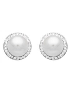 Gaura Pearls Stříbrné náušnice s 9.5-10 mm perlou a zirkony Betanie, stříbro 925/1000